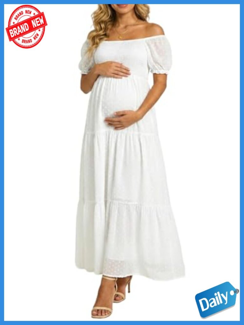 Off Shoulder Maternity Maxi Dress Swiss Dot Chiffon Boho Baby Shower